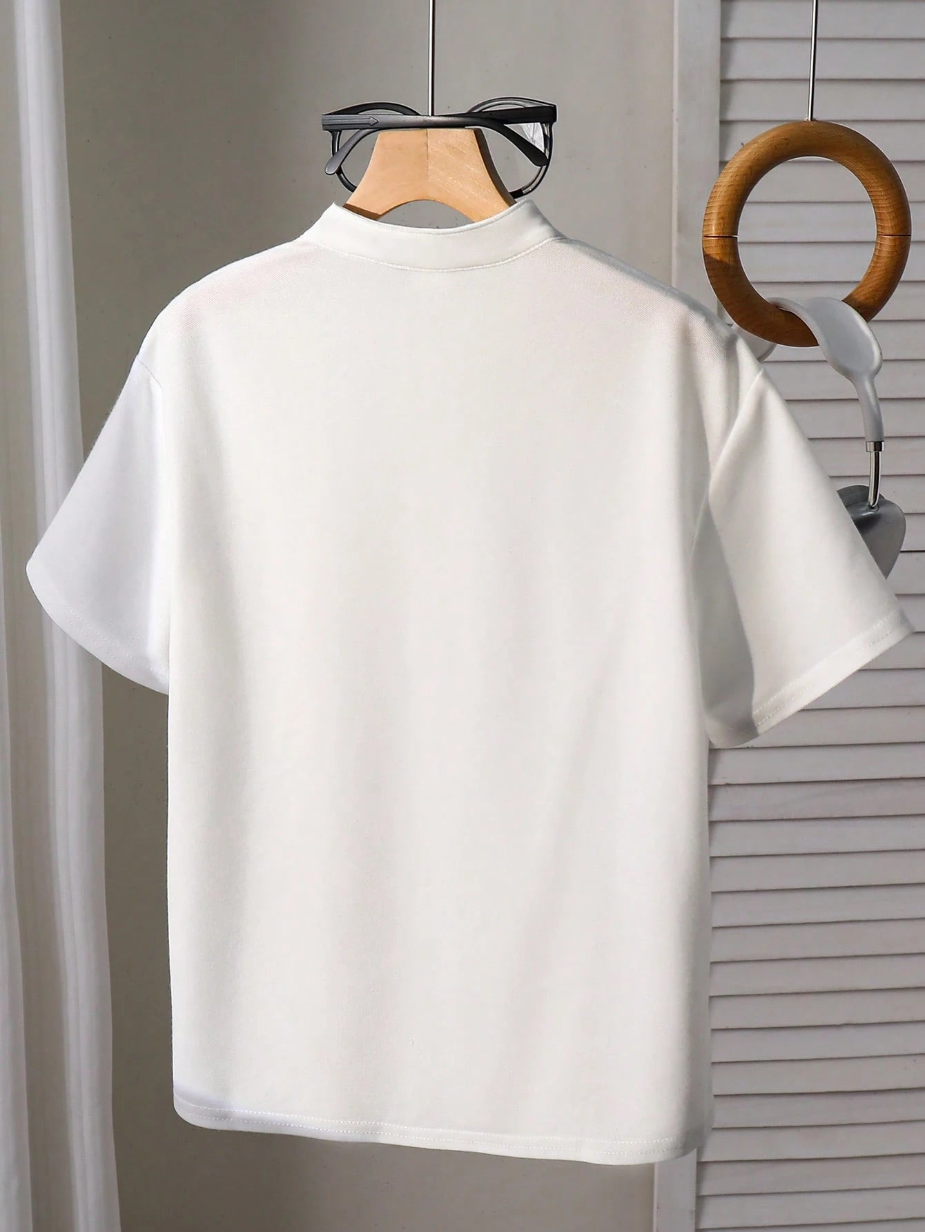Polo Garçon Blanc Col Montant Demi-Zip