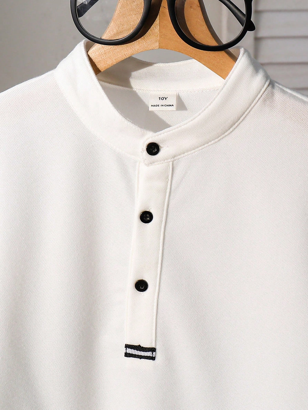 Polo Garçon Blanc Col Montant Demi-Zip