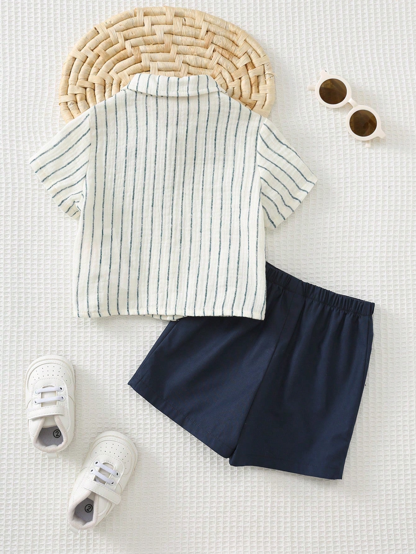 Bambinoo x Cozy Pixies Baby Boy Striped Horse Embroidery Shirt & Shorts 2-Piece Set