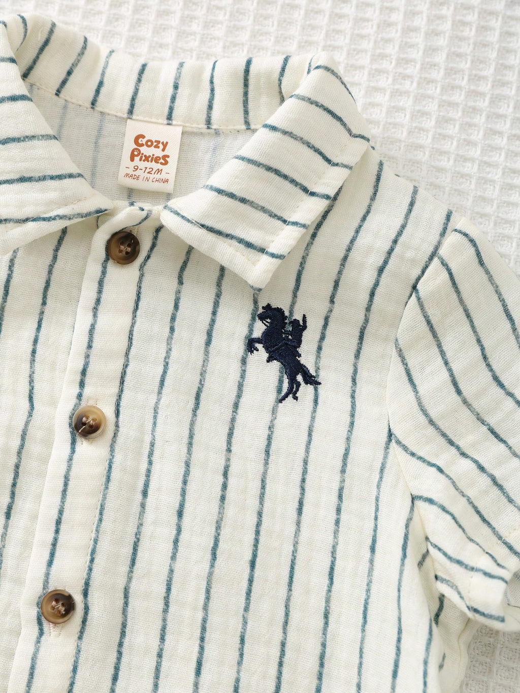 Bambinoo x Cozy Pixies Baby Boy Striped Horse Embroidery Shirt & Shorts 2-Piece Set