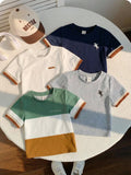 Colorblock Cuff Short Sleeve T-Shirts 4 Pieces Set Khaki