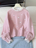 Girls' Pink Heart Graphic Knit Sweater