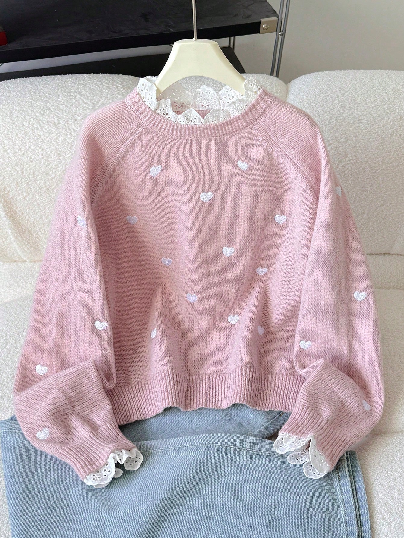 Girls' Pink Heart Graphic Knit Sweater