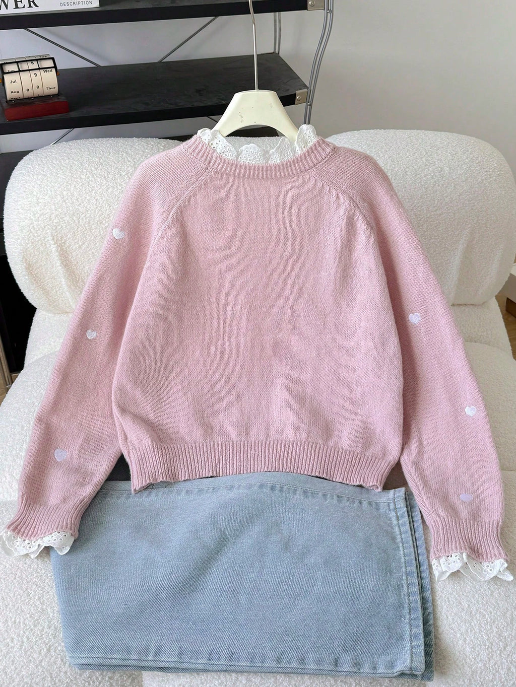 Girls' Pink Heart Graphic Knit Sweater