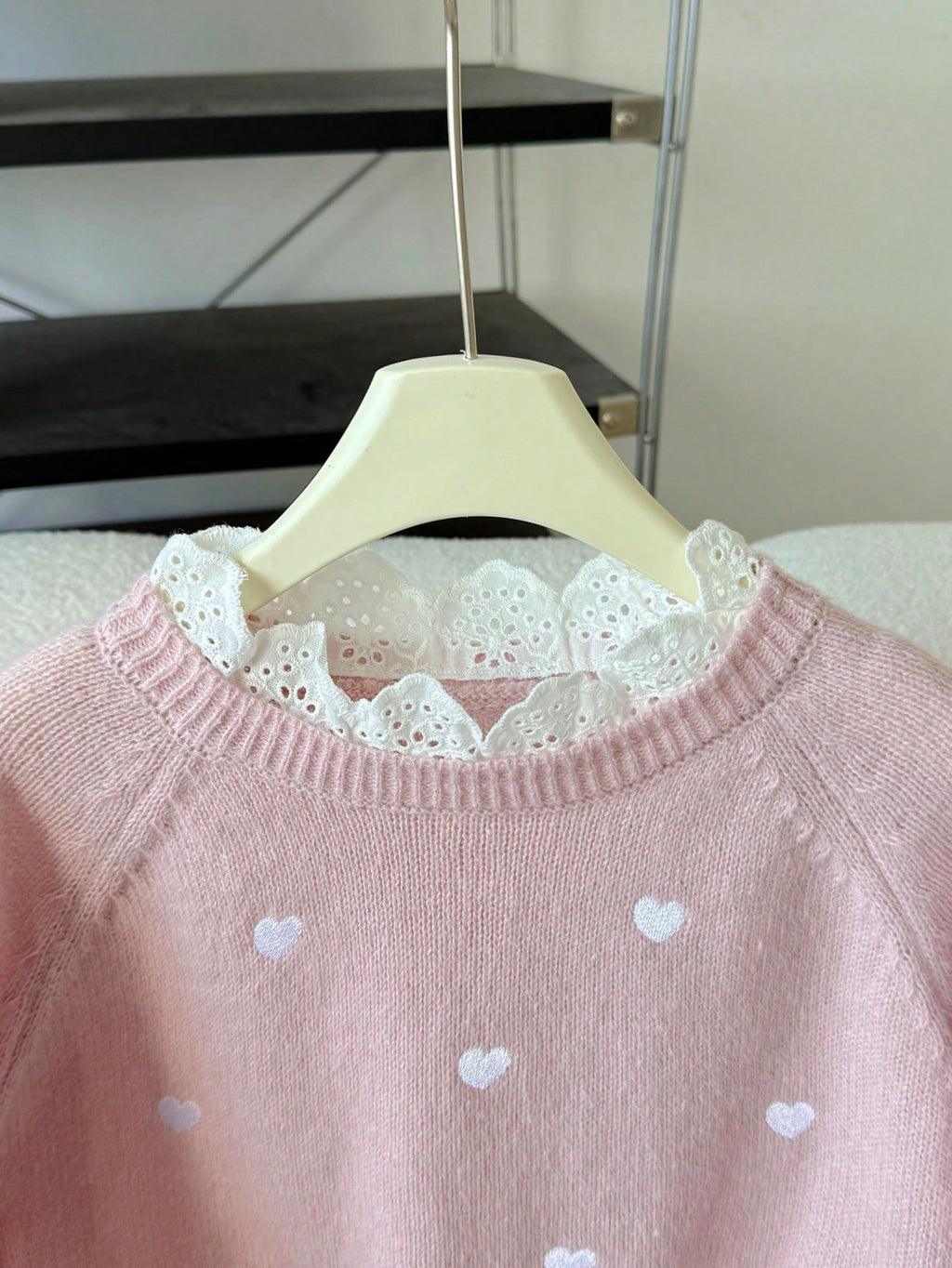 Girls' Pink Heart Graphic Knit Sweater