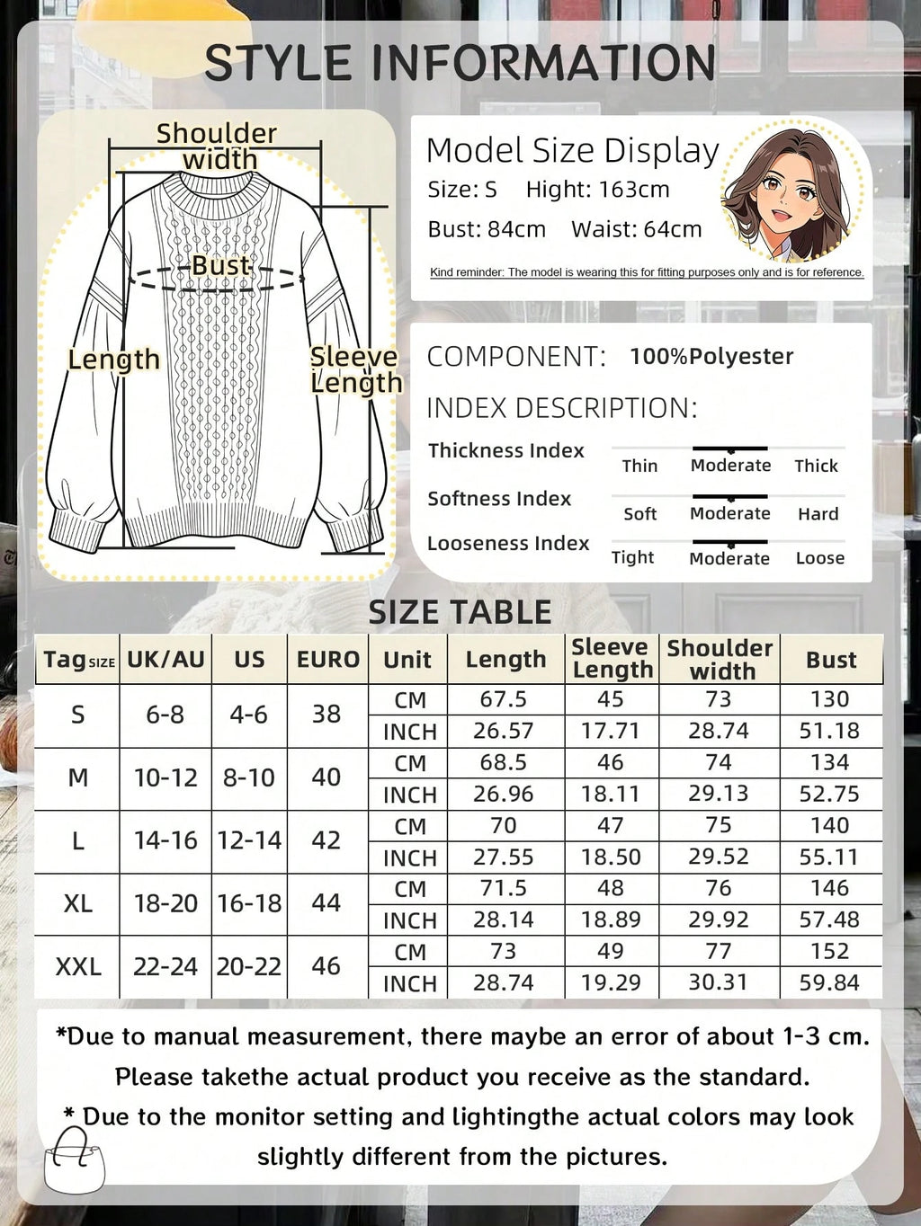 Women's Loose Twisted-Rope Knit Round-Neck Long-Sleeve Pink Sweater