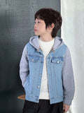 Veste Garçon Jean Capuche Patchwork Streetwear
