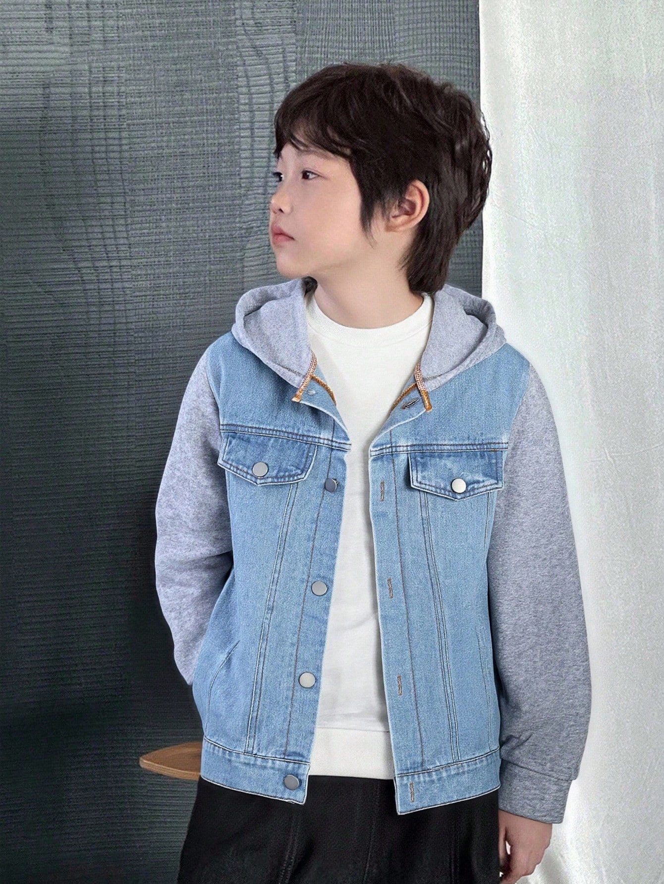 Veste Garçon Jean Capuche Patchwork Streetwear