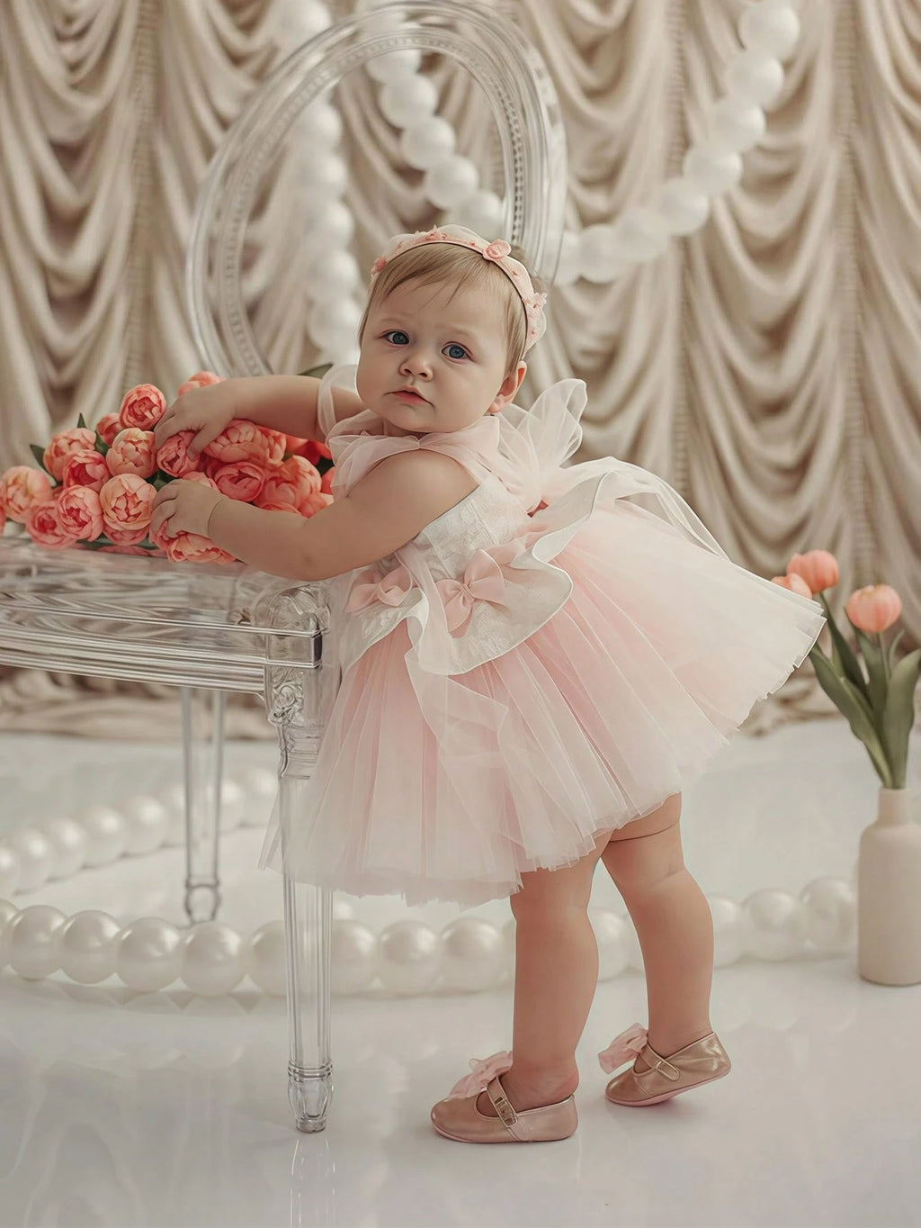 Robe de princesse à nœud en tulle pour bébé fille (demoiselle d'honneur)