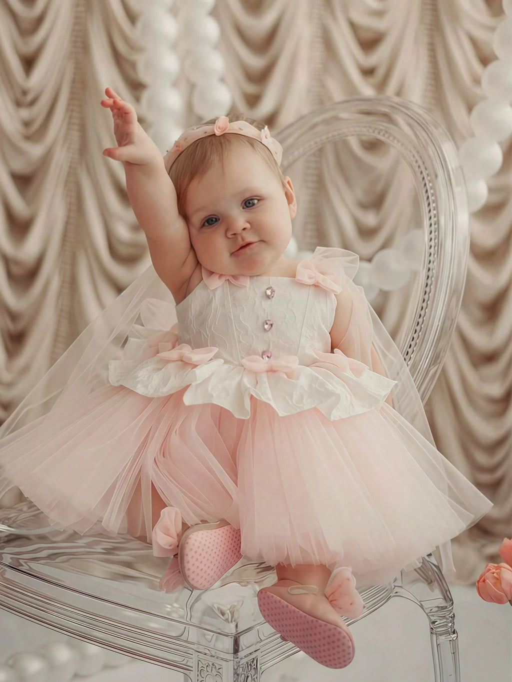 Robe de princesse à nœud en tulle pour bébé fille (demoiselle d'honneur)
