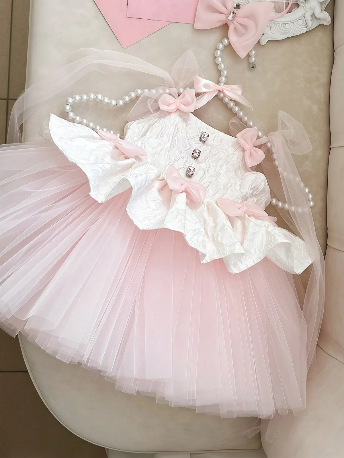 Baby Girl Bow Tulle Flower Girl Princess Gown