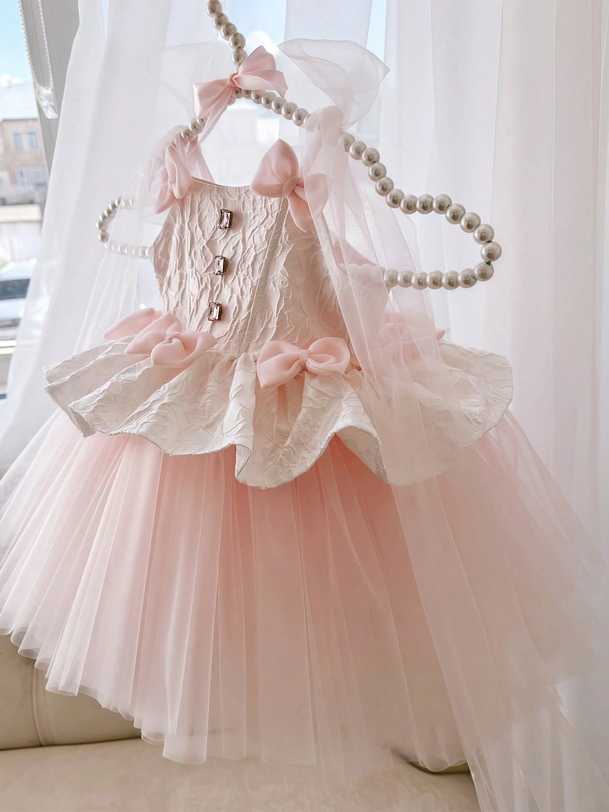 Baby Girl Bow Tulle Flower Girl Princess Gown