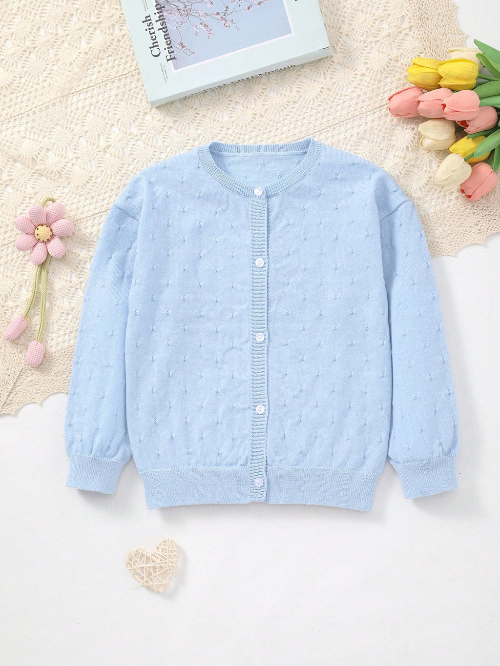Girls' Hollow Pattern Knit Cardigan