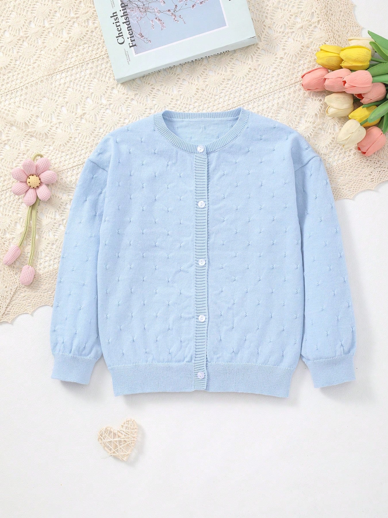 Girls' Hollow Pattern Knit Cardigan