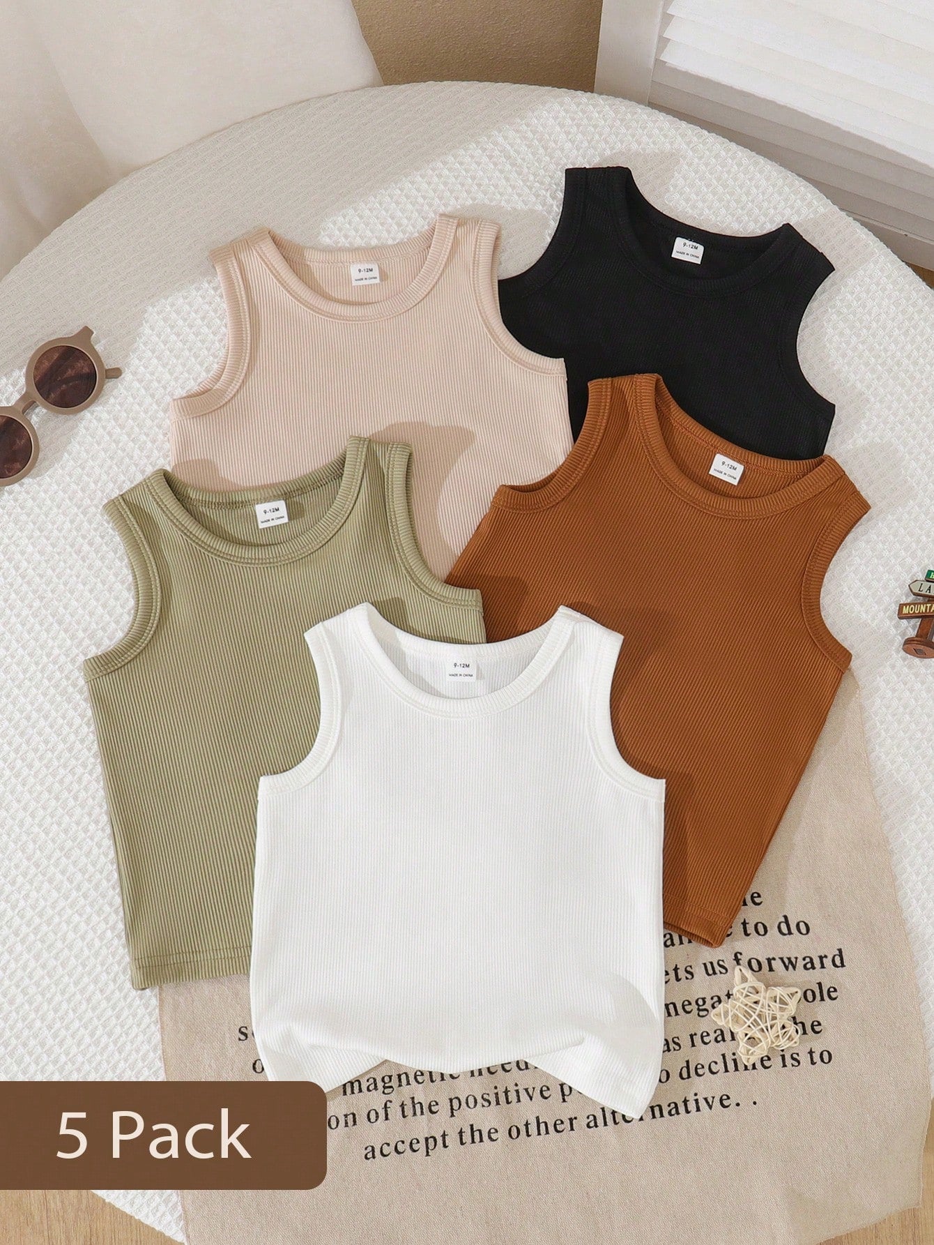 Playful Pals 5pcs/Set Baby Boy White Tank Tops Multicolor