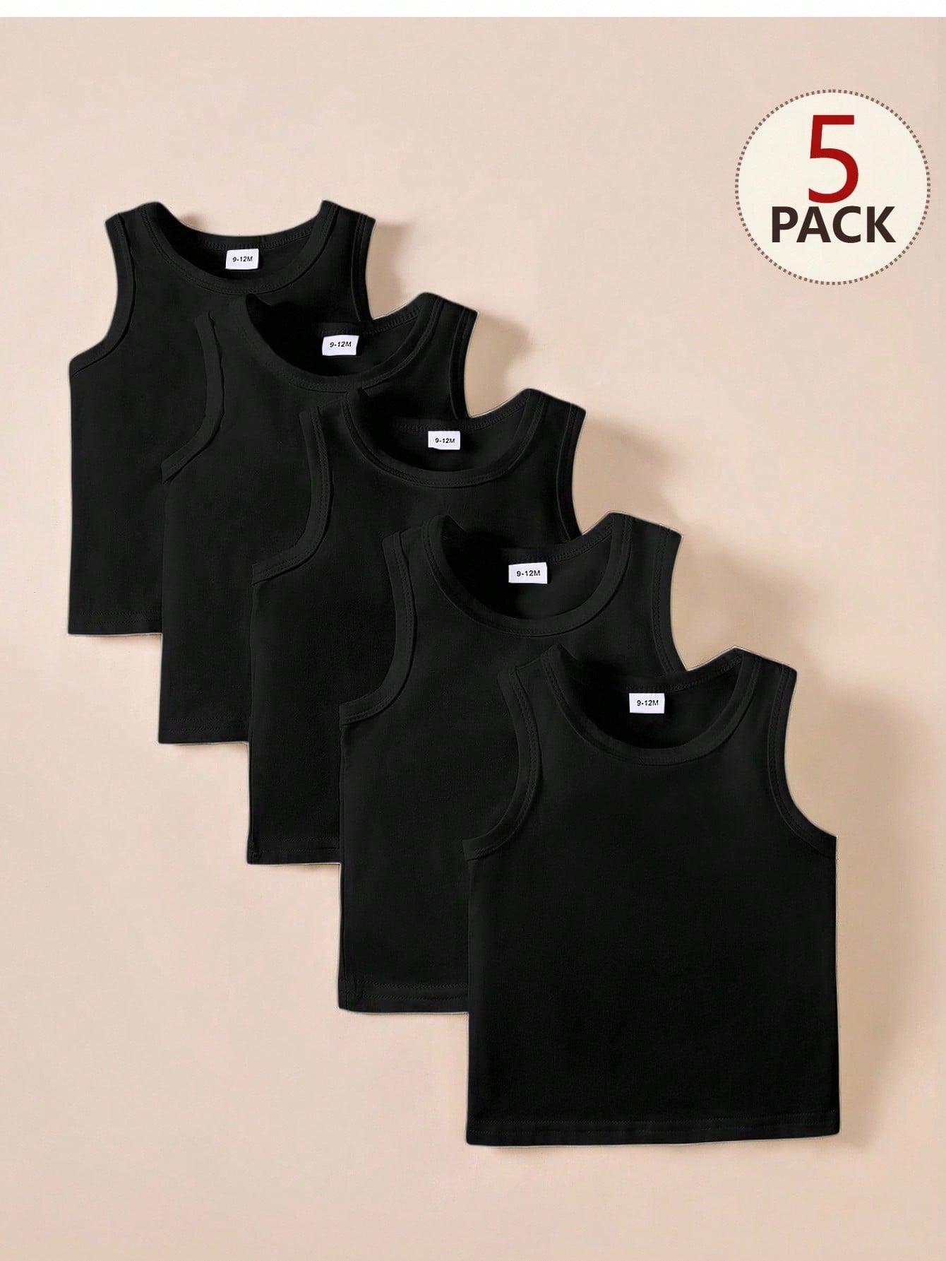 Playful Pals 5pcs/Set Baby Boy White Tank Tops Black