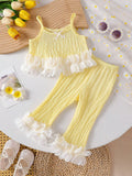 Ensemble 2 pièces bébé fille : Camisole sans manches à nœud et Pantalon fleuri jaune