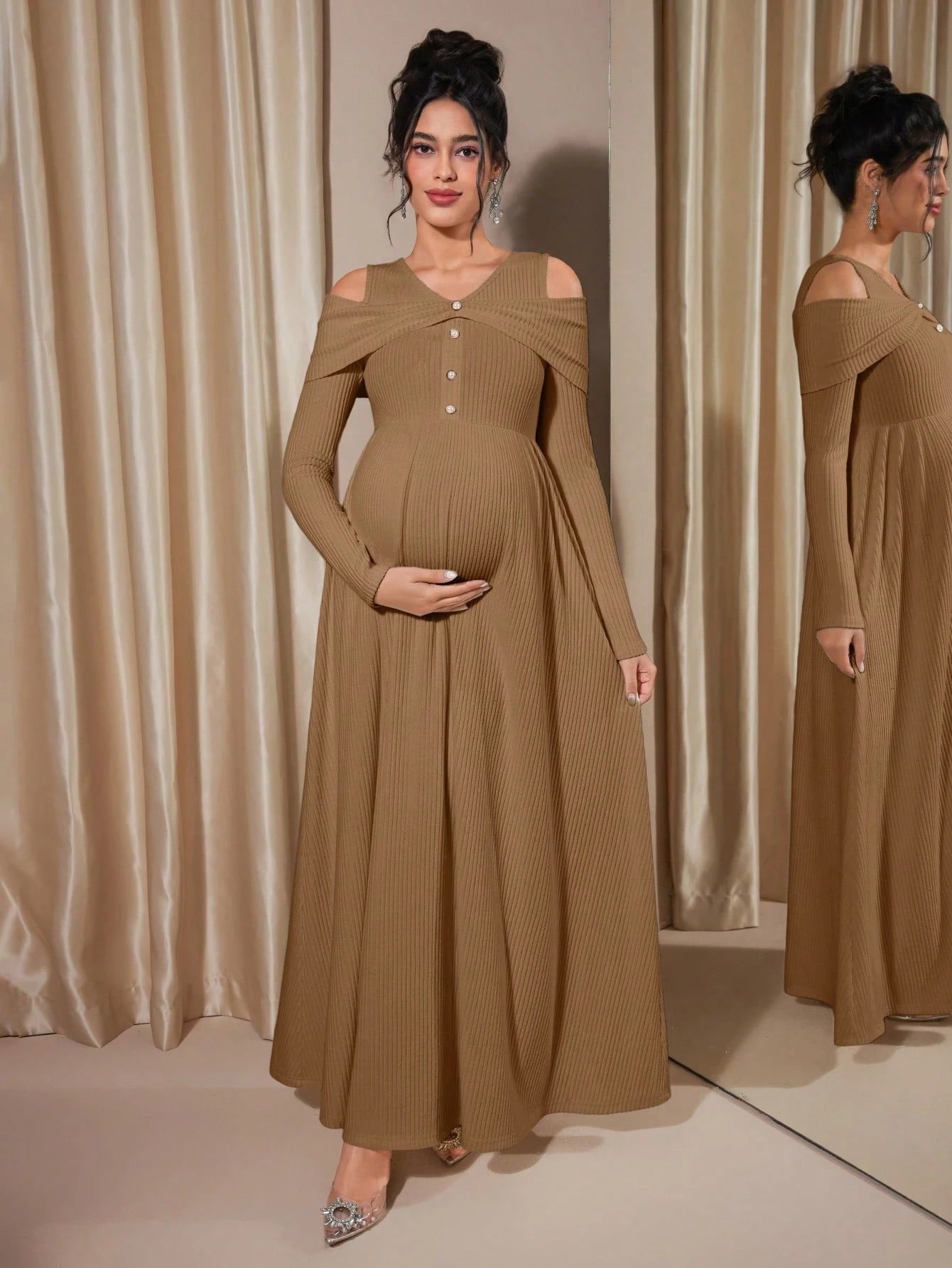Momance Raglan Sleeve Rib-Knit A-Line Maternity Dress