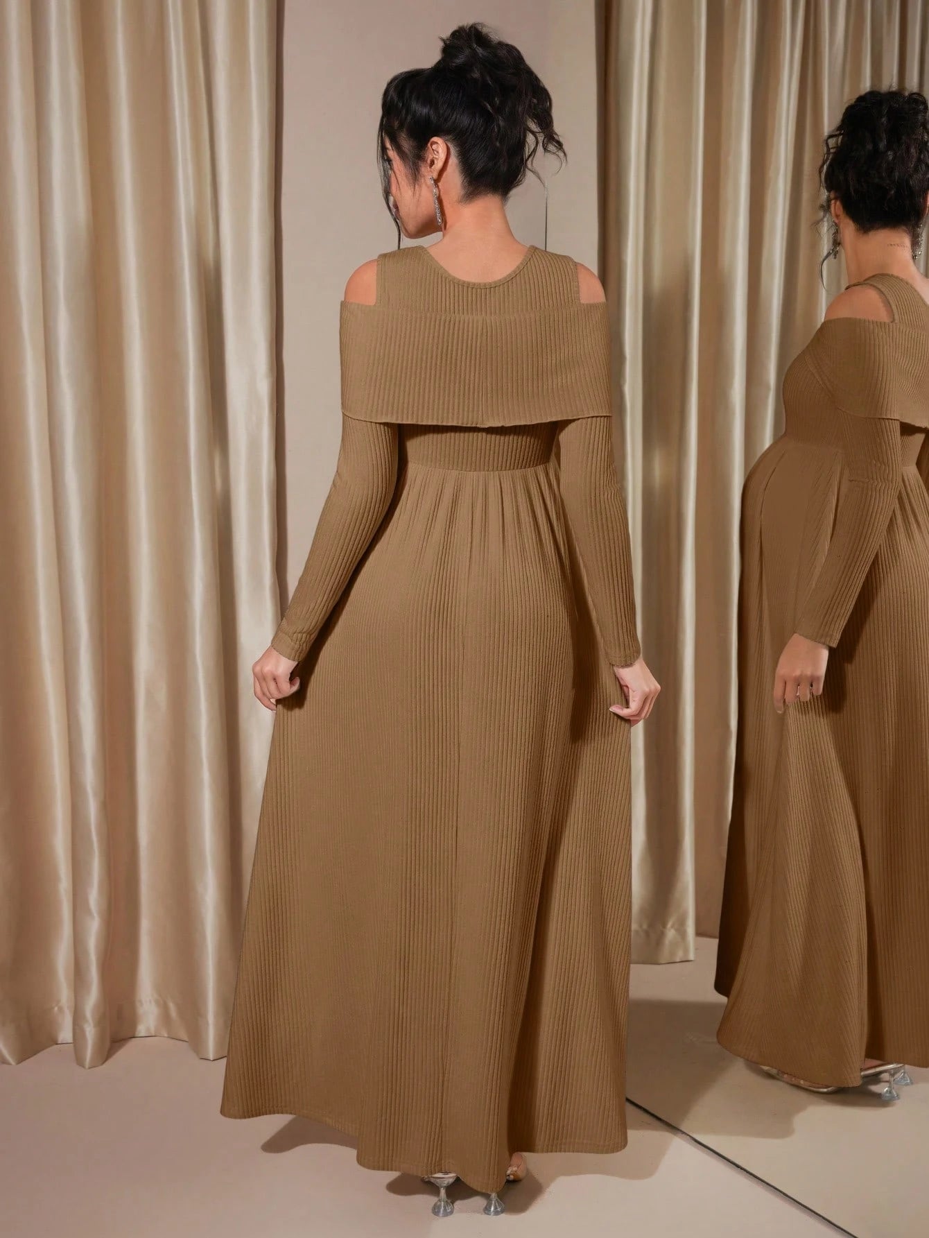 Momance Raglan Sleeve Rib-Knit A-Line Maternity Dress