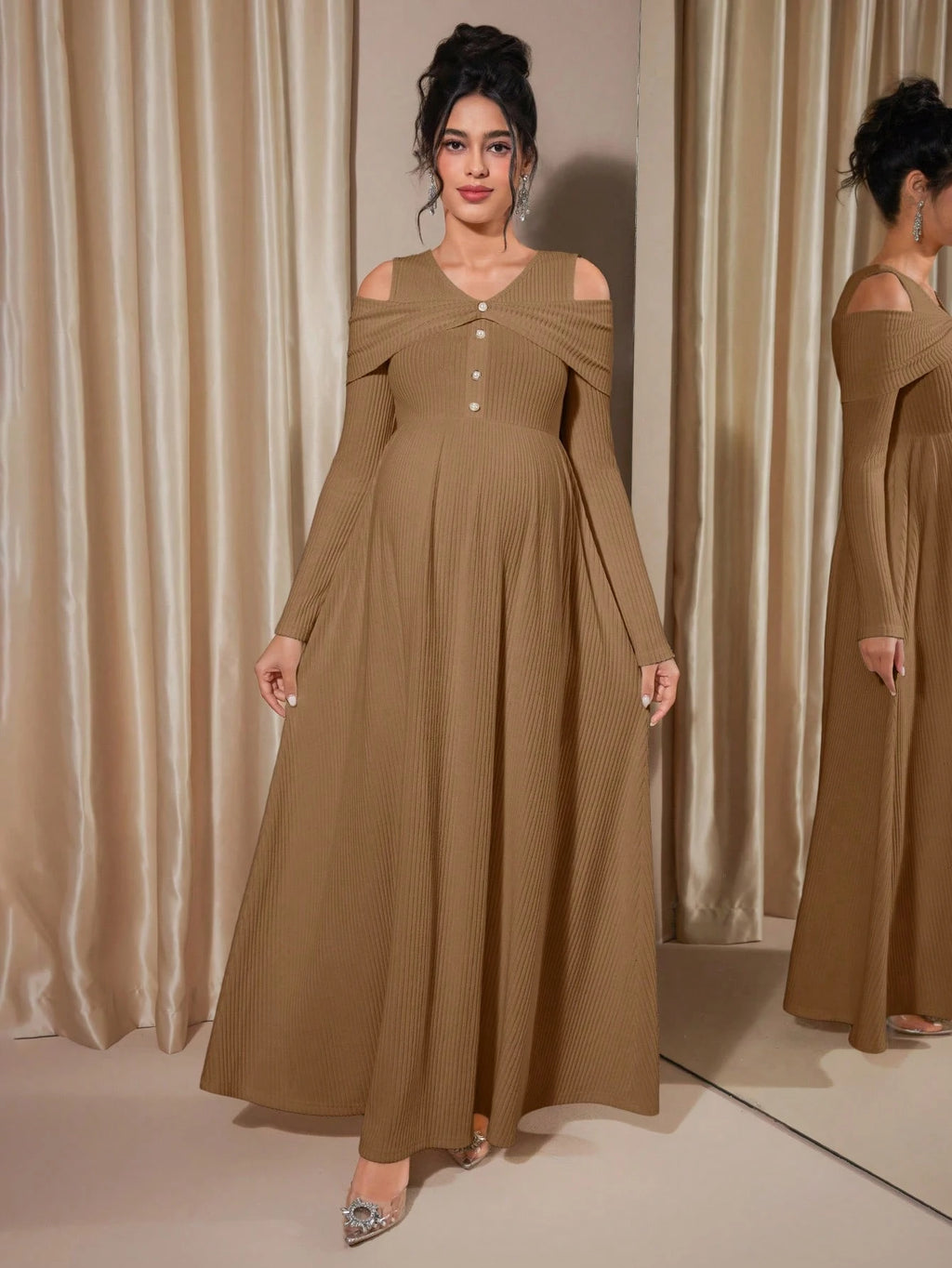 Momance Raglan Sleeve Rib-Knit A-Line Maternity Dress