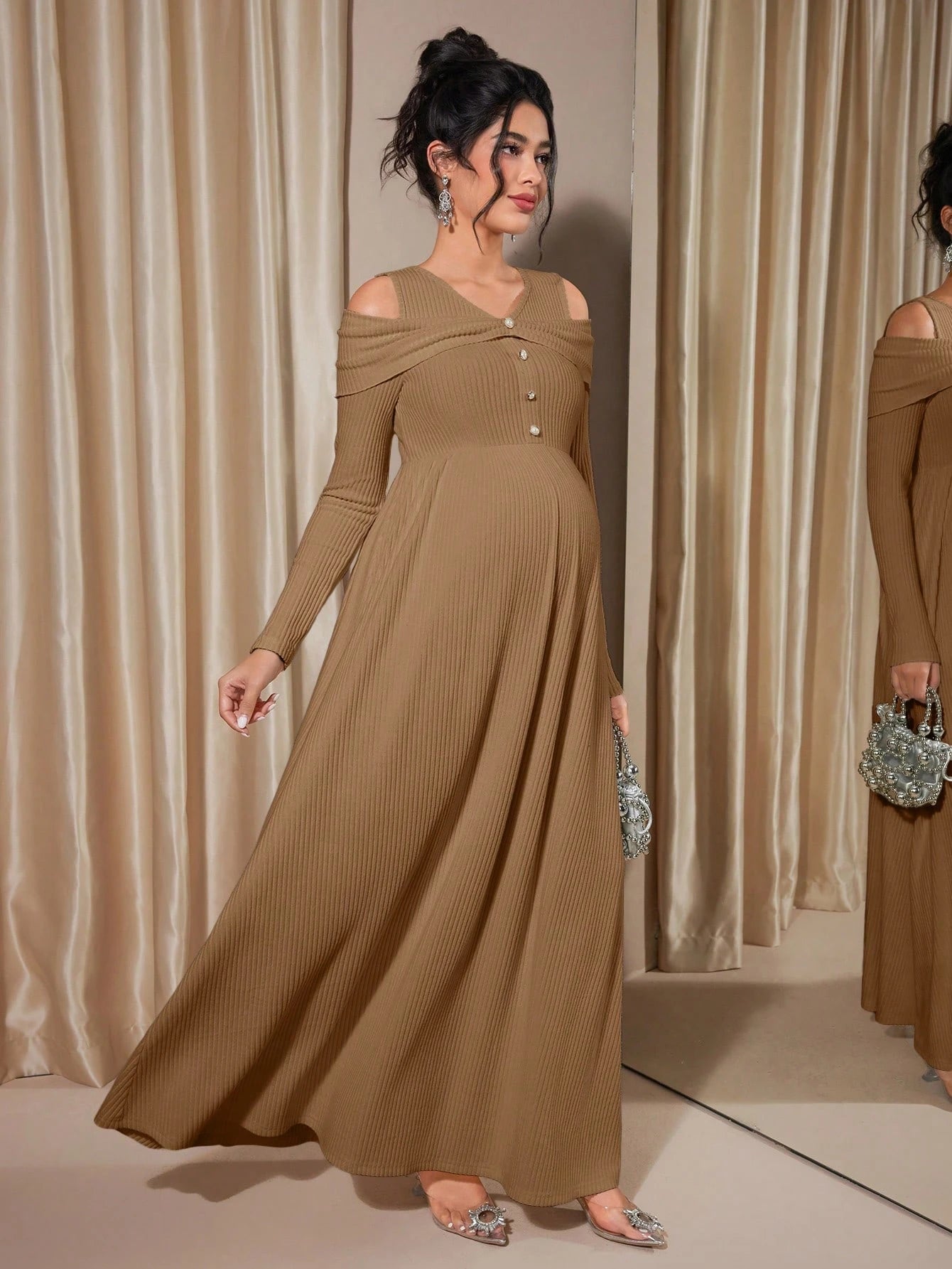 Momance Raglan Sleeve Rib-Knit A-Line Maternity Dress