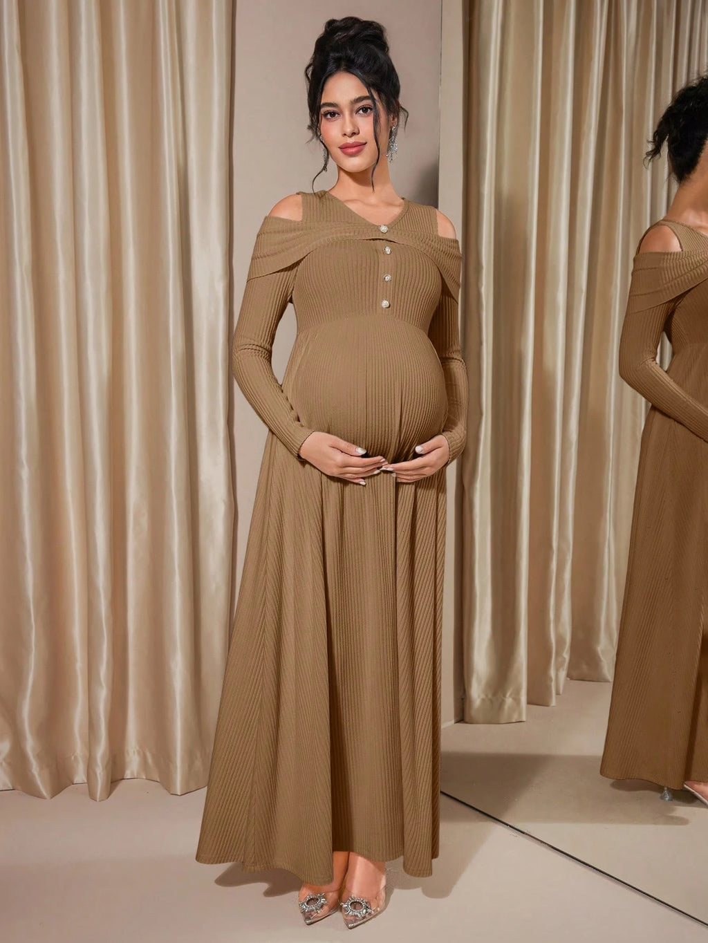 Momance Raglan Sleeve Rib-Knit A-Line Maternity Dress