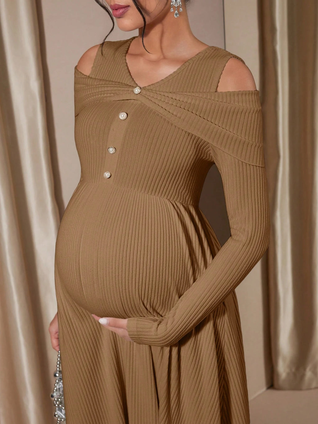 Momance Raglan Sleeve Rib-Knit A-Line Maternity Dress
