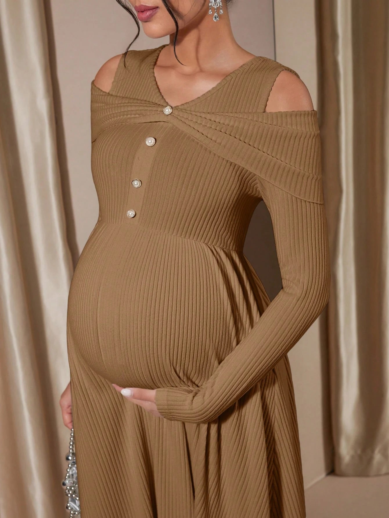Momance Raglan Sleeve Rib-Knit A-Line Maternity Dress