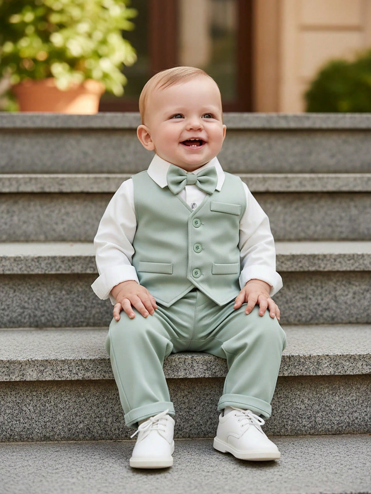 Baby Boy Shirt Vest Pants Bow Tie 3 Piece Set