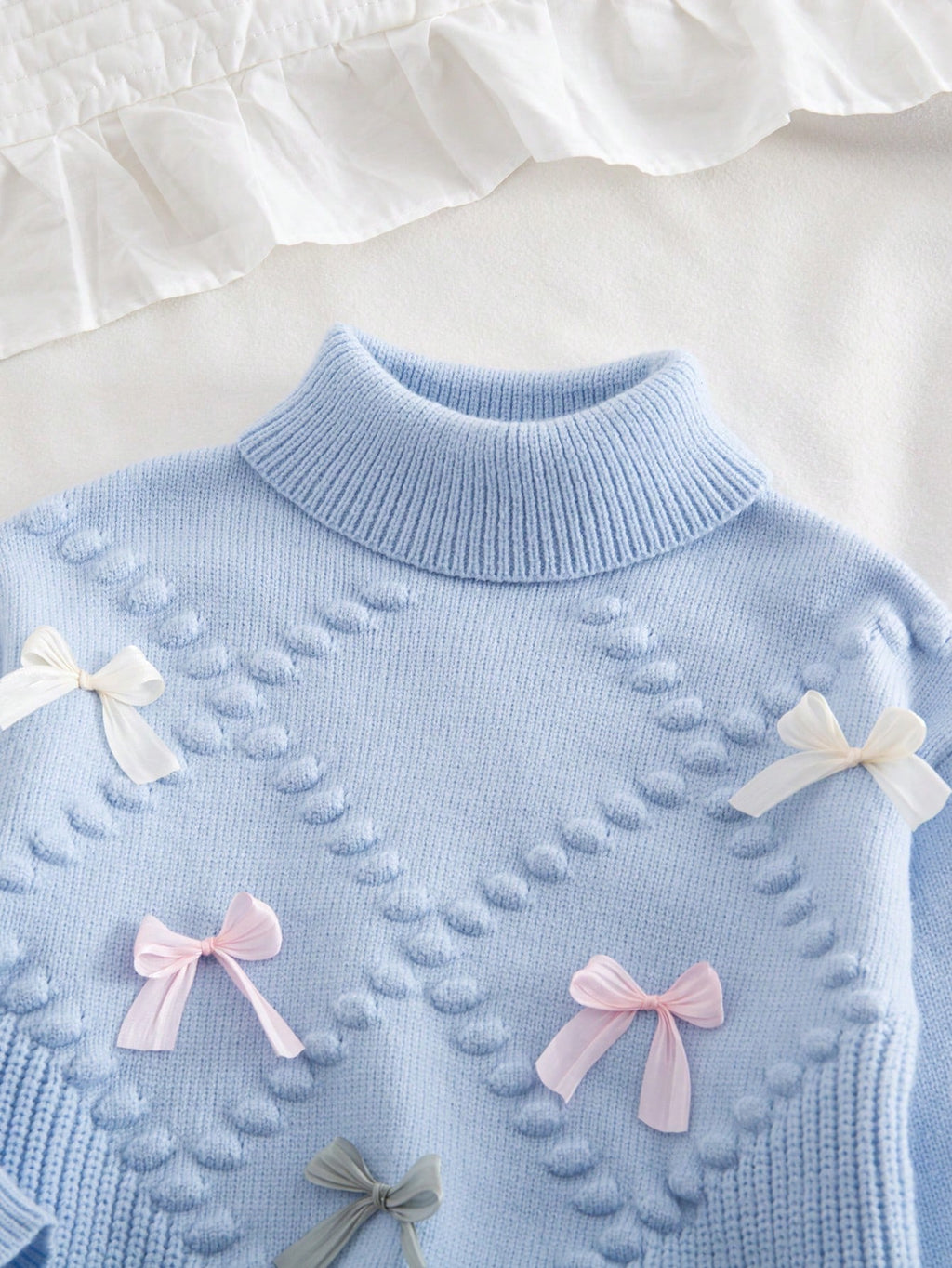 Ensemble 2 pièces pour jeune fille : pull en tricot à nœud floral et pantalon large