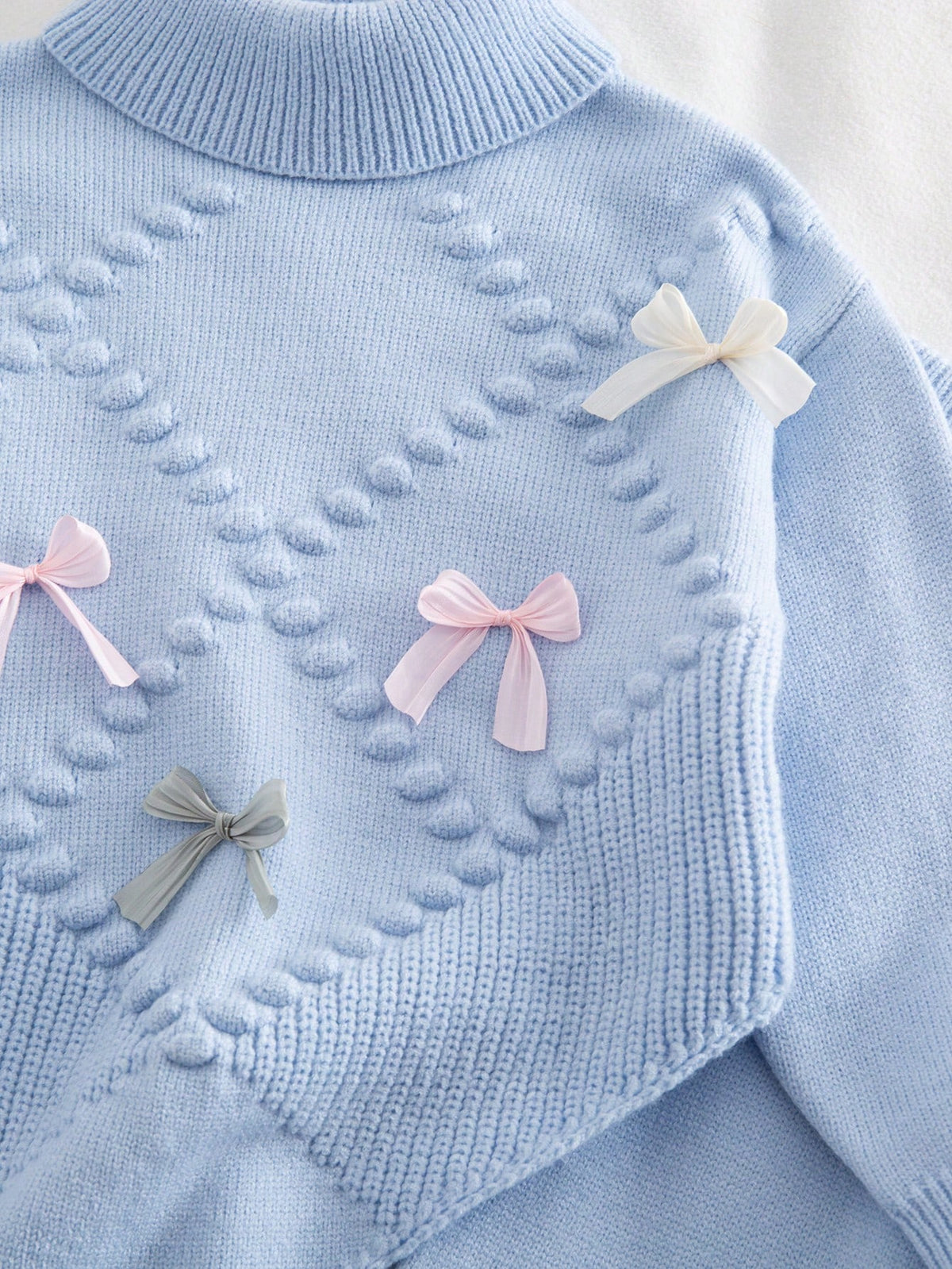 Ensemble 2 pièces pour jeune fille : pull en tricot à nœud floral et pantalon large