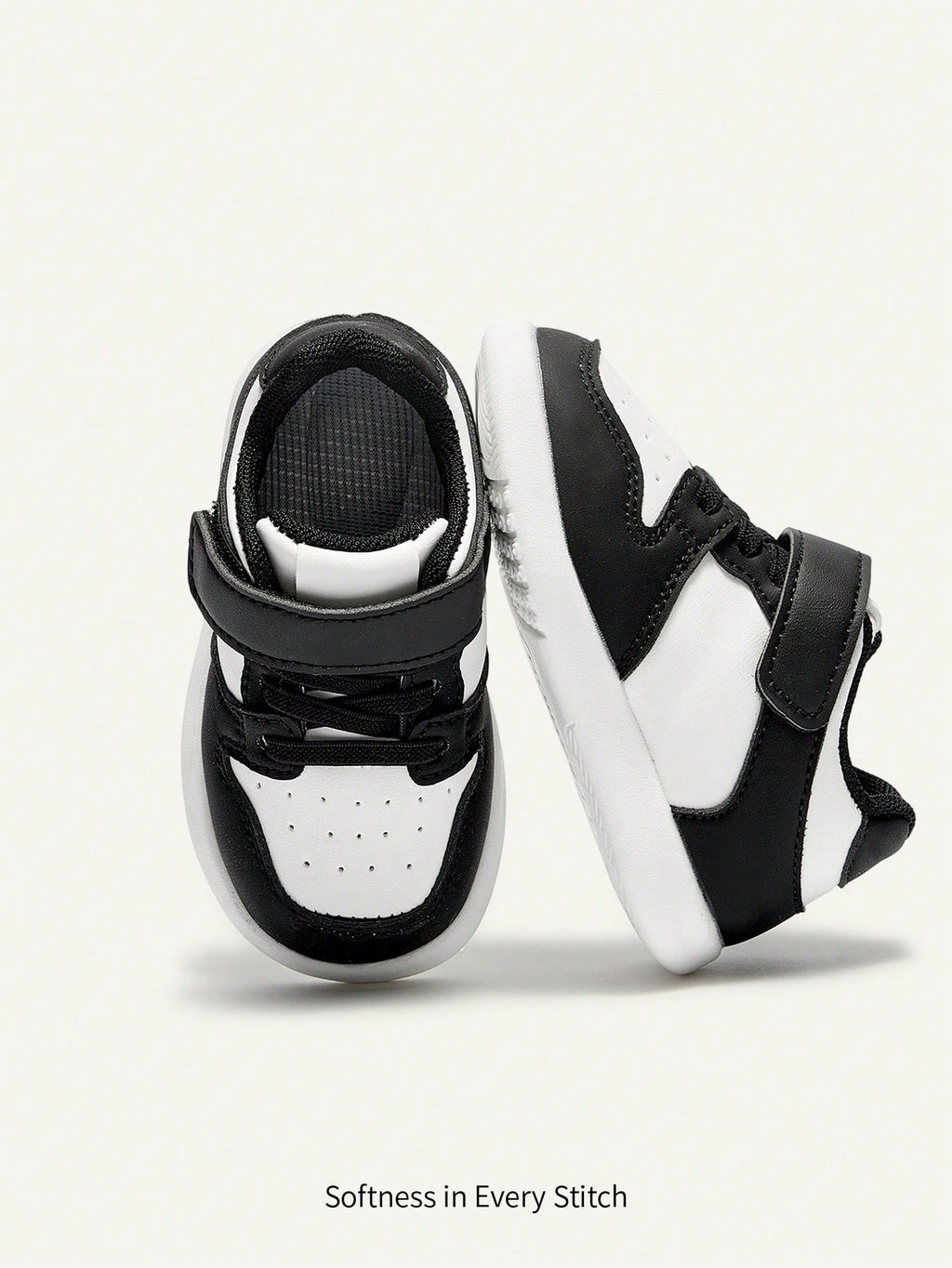 Cozy Pixies Lightweight PU Leather Non-Slip Toddler Sneakers Black and White