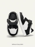 Cozy Pixies Lightweight PU Leather Non-Slip Toddler Sneakers Black and White