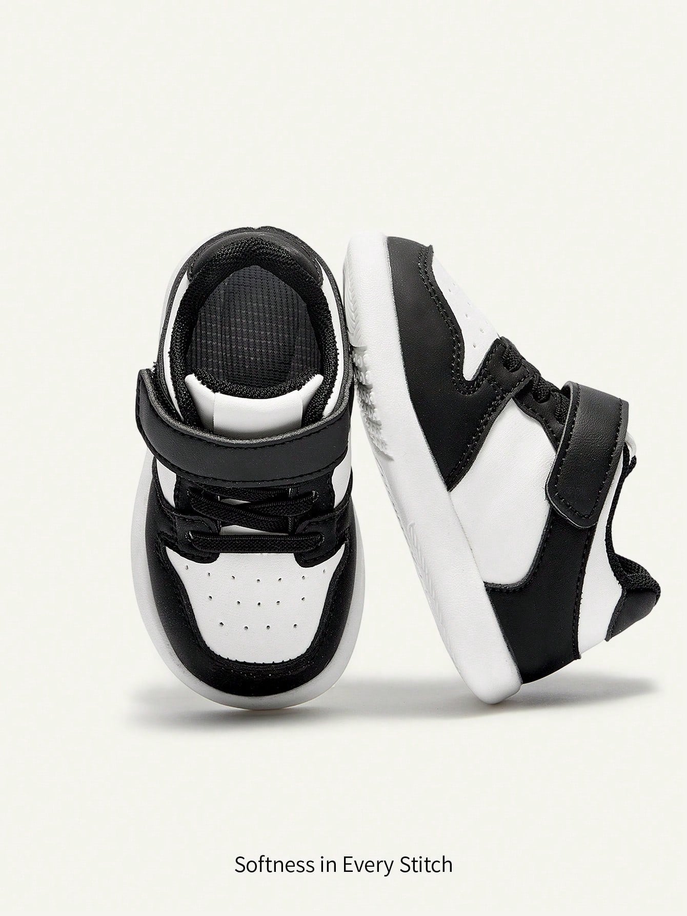 Cozy Pixies Lightweight PU Leather Non-Slip Toddler Sneakers Black and White
