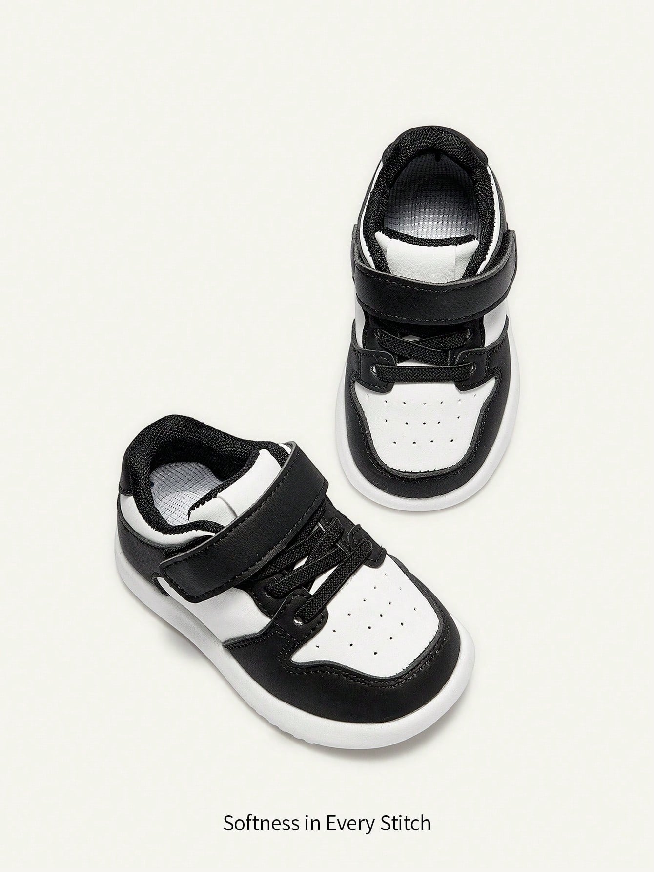 Cozy Pixies Lightweight PU Leather Non-Slip Toddler Sneakers Black and White