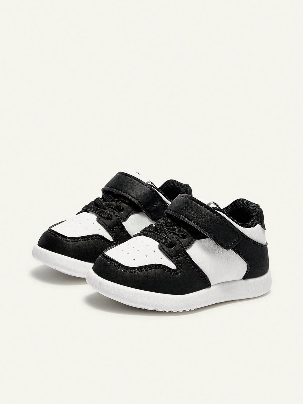 Cozy Pixies Lightweight PU Leather Non-Slip Toddler Sneakers Black and White