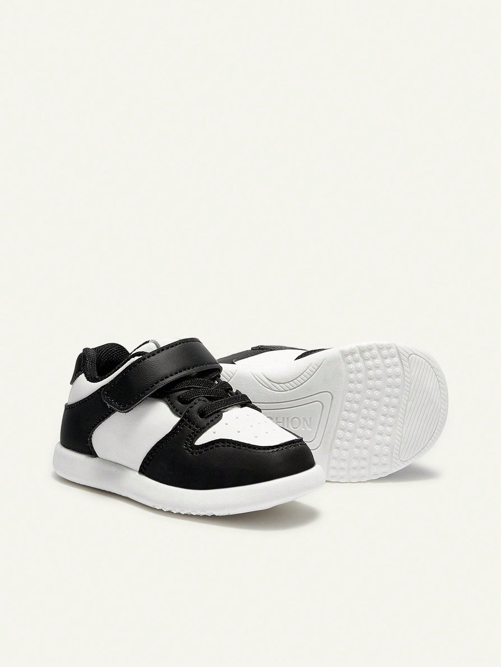 Cozy Pixies Lightweight PU Leather Non-Slip Toddler Sneakers Black and White