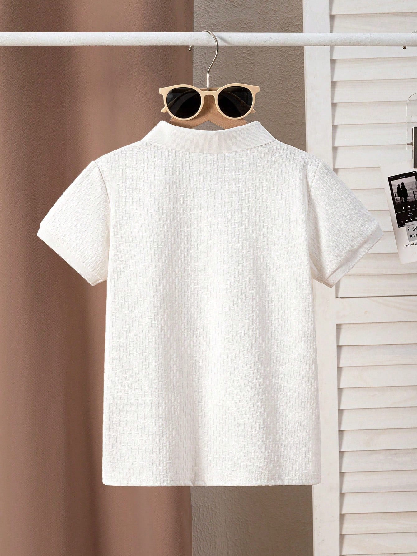 Polo Garçon Blanc Motif Géométrique Preppy