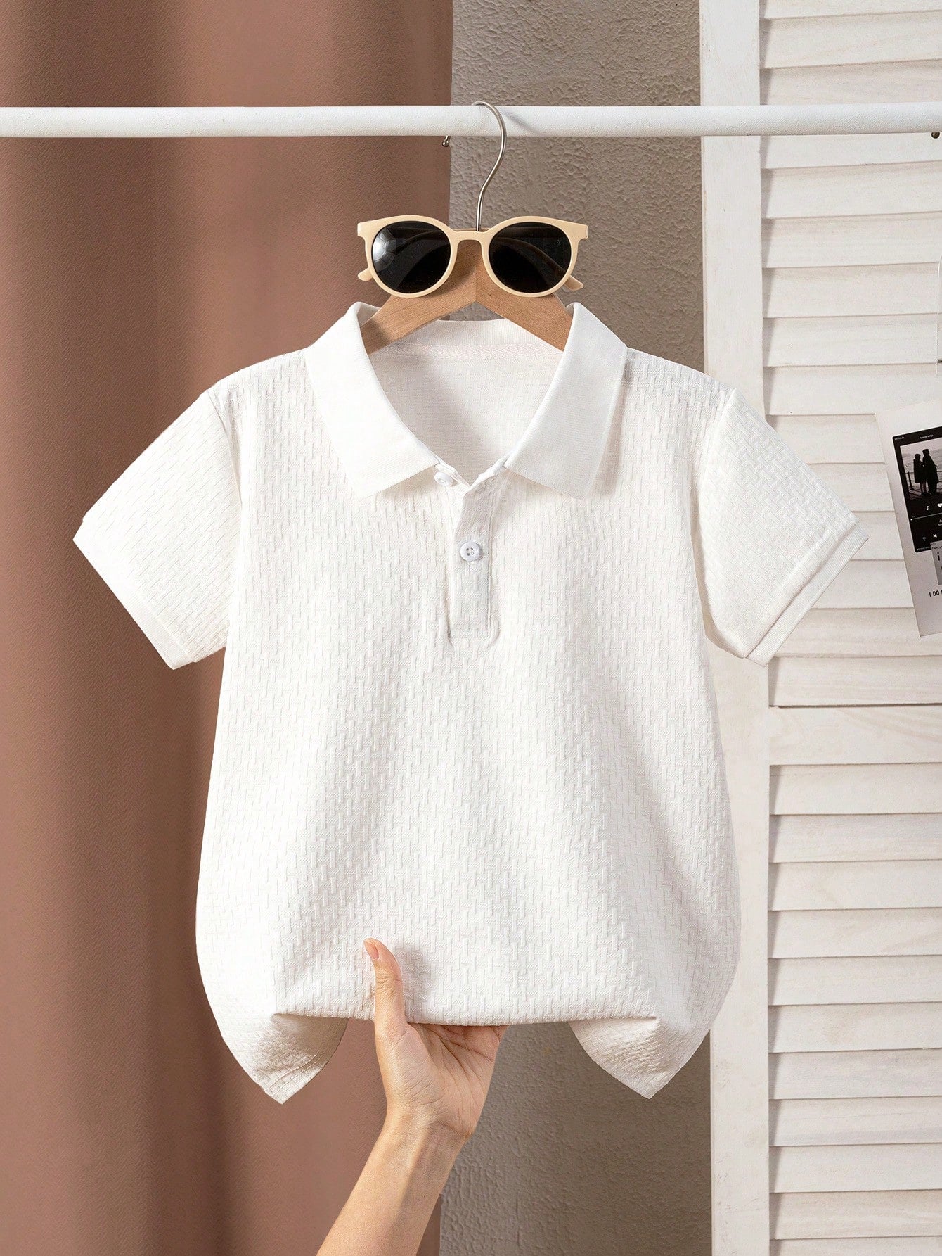Polo Garçon Blanc Motif Géométrique Preppy