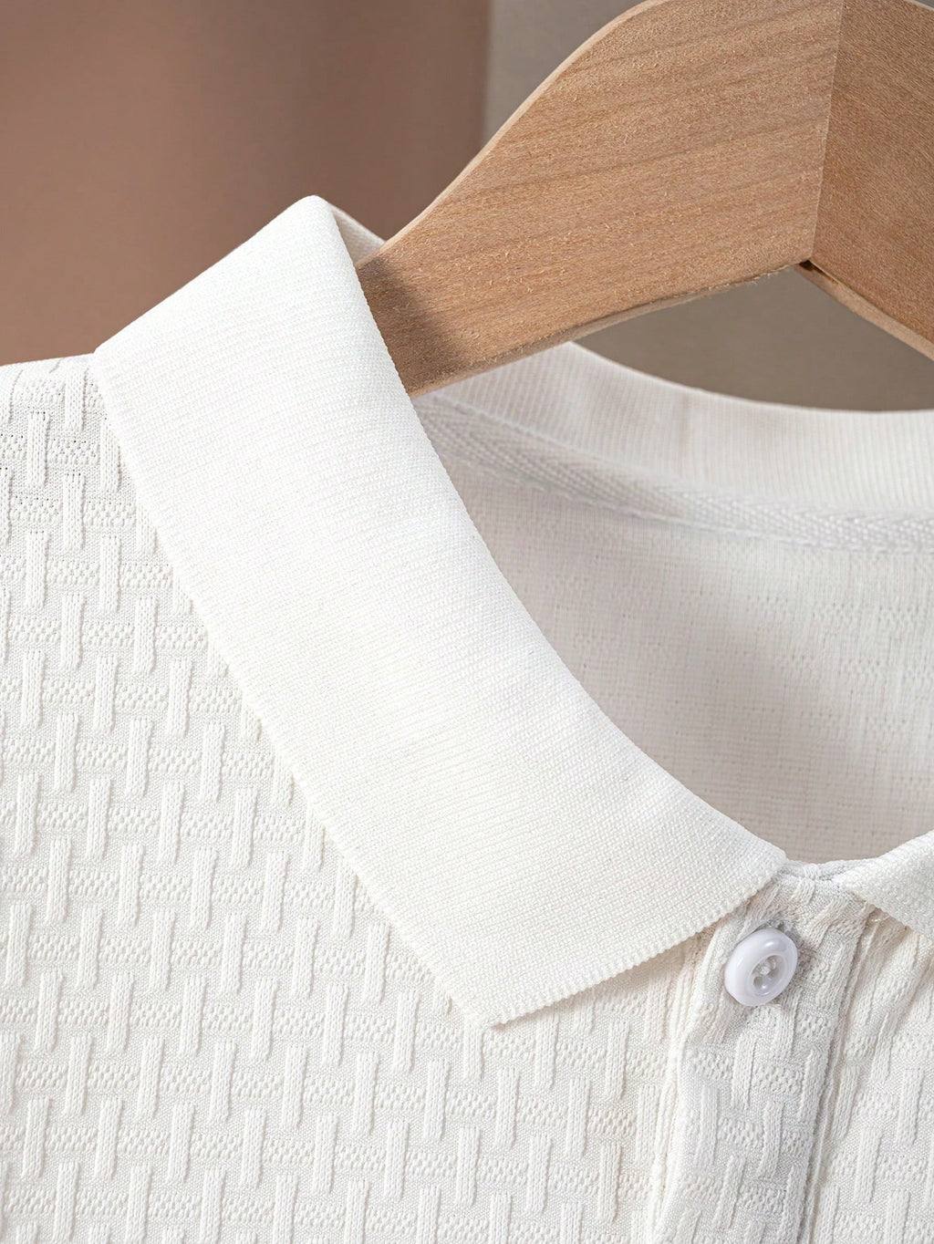 Polo Garçon Blanc Motif Géométrique Preppy