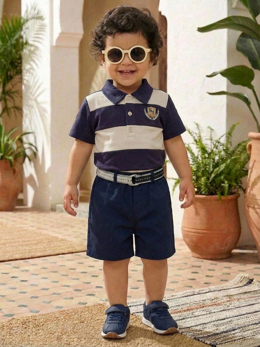 Cozy Pixies Chaussures polyvalentes pour toutes les saisons Baskets pour bébés à fond plat à fond souple de style universitaire pour garçons bleu foncé, pour la rentrée scolaire en extérieur