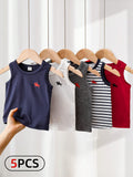 Playful Pals 5pcs/Set Baby Boy White Tank Tops Multicolor