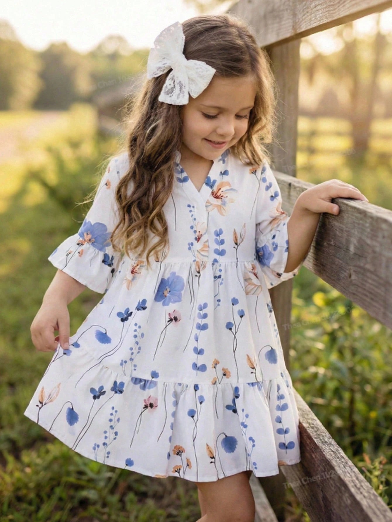 Robe Chemise Fille Mousseline Blanche Floral
