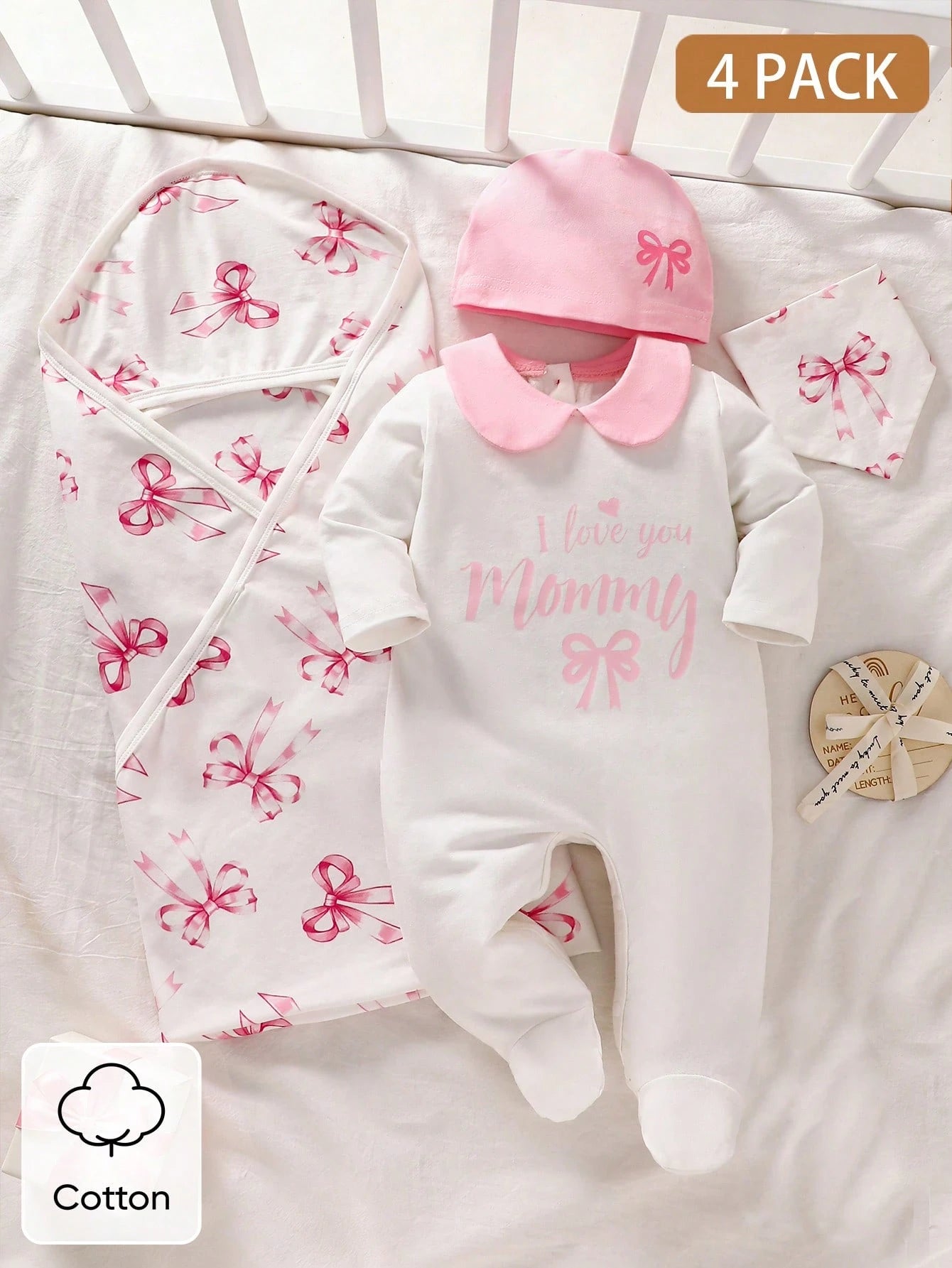 Ensemble 5 pièces en coton rose pour nouveau-né SHEIN