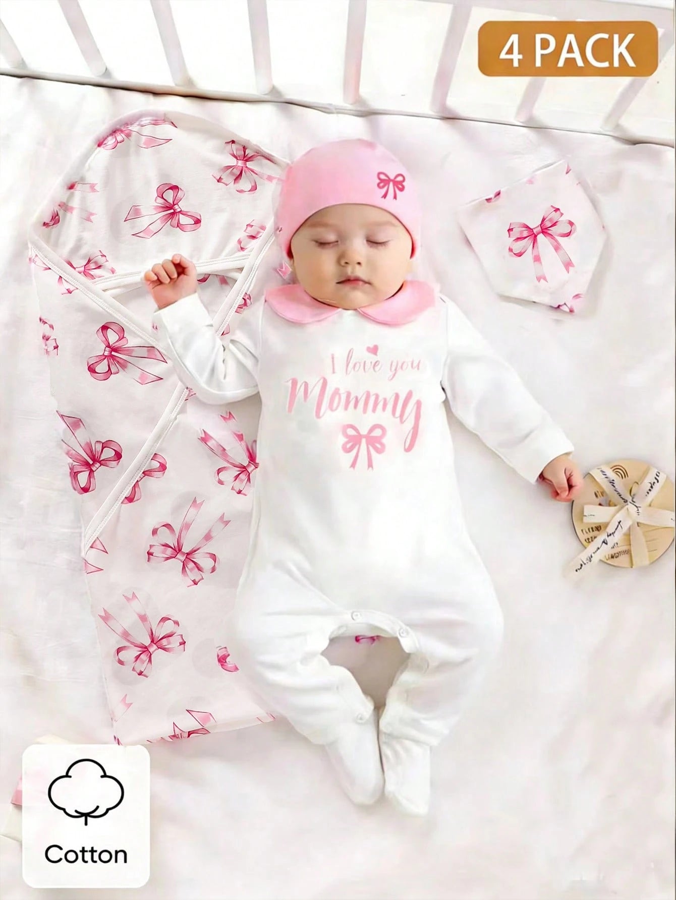 Ensemble 5 pièces en coton rose pour nouveau-né SHEIN