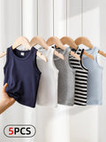 Playful Pals 5pcs/Set Baby Boy White Tank Tops Multicolor