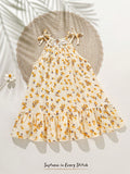 Bambinoo x Cozy Pixies Robe sans manches décontractée à imprimé floral pour bébé fille, Abricot