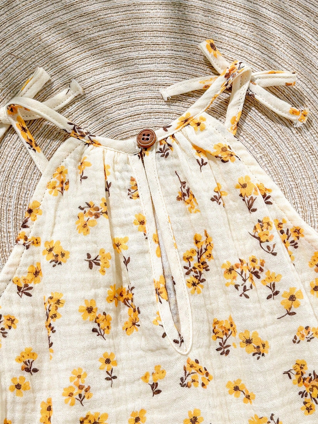 Bambinoo x Cozy Pixies Robe sans manches décontractée à imprimé floral pour bébé fille, Abricot