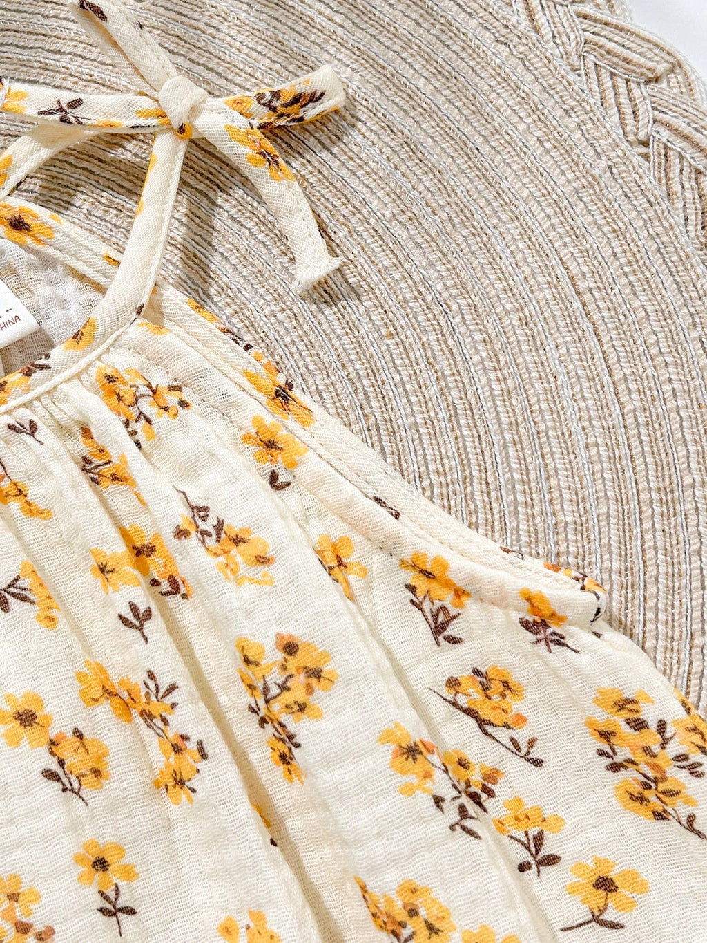 Bambinoo x Cozy Pixies Robe sans manches décontractée à imprimé floral pour bébé fille, Abricot