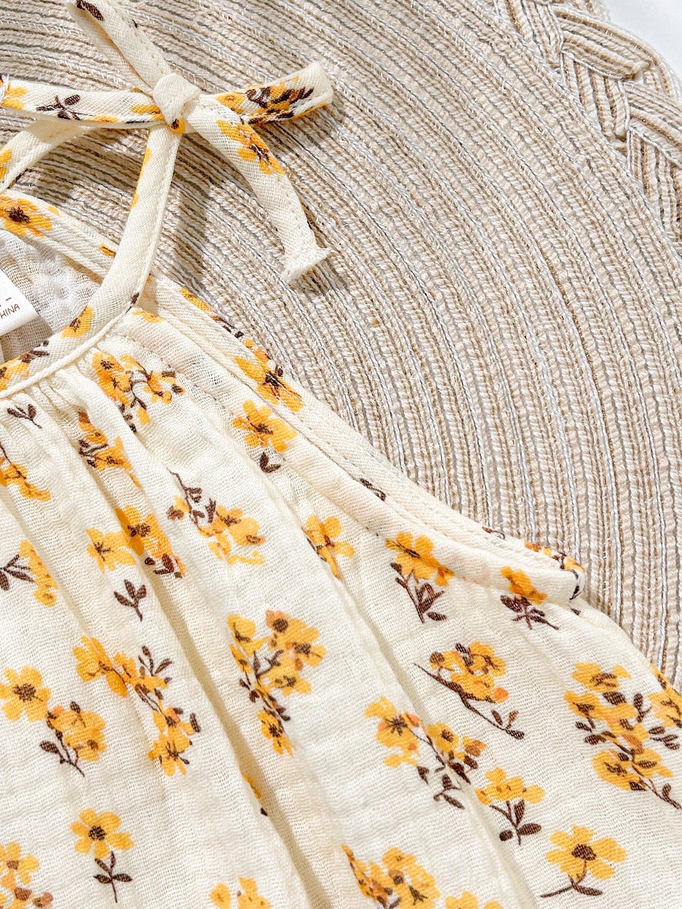 Bambinoo x Cozy Pixies Robe sans manches décontractée à imprimé floral pour bébé fille, Abricot